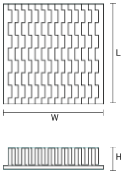 イメージ：コルゲートフィン型ヒートシンクの寸法